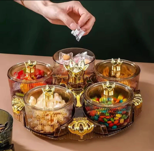 360° Rotating Acrylic Candy Tray Desktop Decorative Serving Tray with Lid