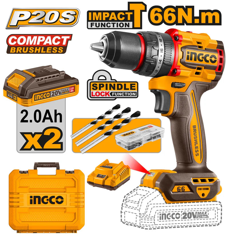 Ingco CIDLI20668 Compact Brushless Cordless Impact Drill