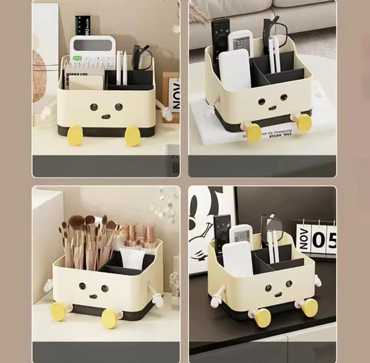 Cute Cartoon Style Desktop Storage Box Multi-Grid Cosmetic  Accessory Organizer