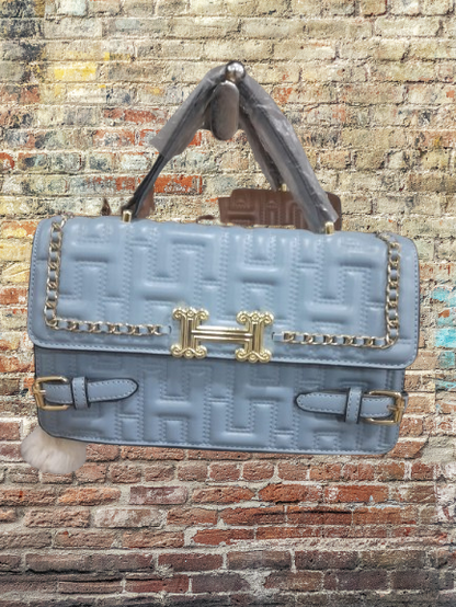 Grey Shiny Women’s Purse with Elegant Golden Chain Design