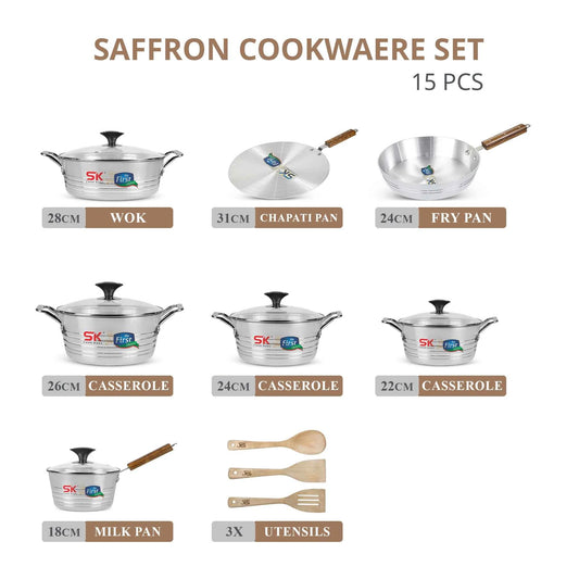 Saffron Gift Pack 15 Pieces Aluminum Cookware Set