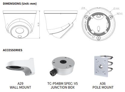 TC-C34HS Spec:I3/E/Y/C/SD/2.8mm/V4.0 Tiandy Superlite Lite Star Turret 4MP