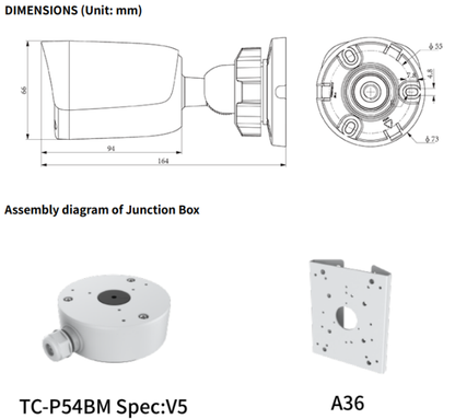 TC-C34QN Spec:I5W/E/Y/4mm/V4.2 Tiandy Spark Bullet 4MP Fixed 4mm