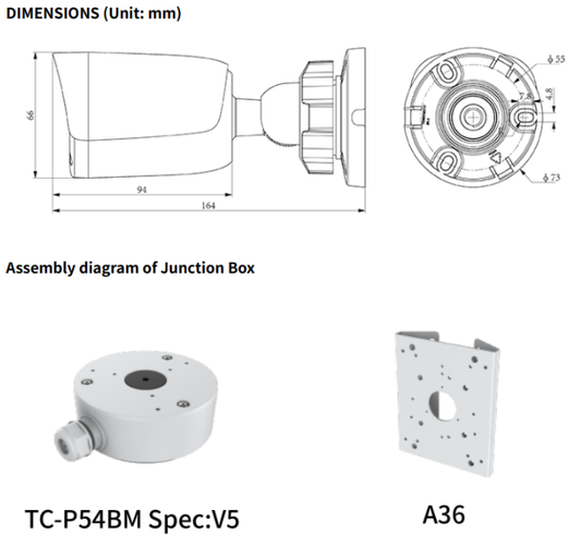 TC-C34QN Spec:I5W/E/Y/4mm/V4.2 Tiandy Spark Bullet 4MP Fixed 4mm