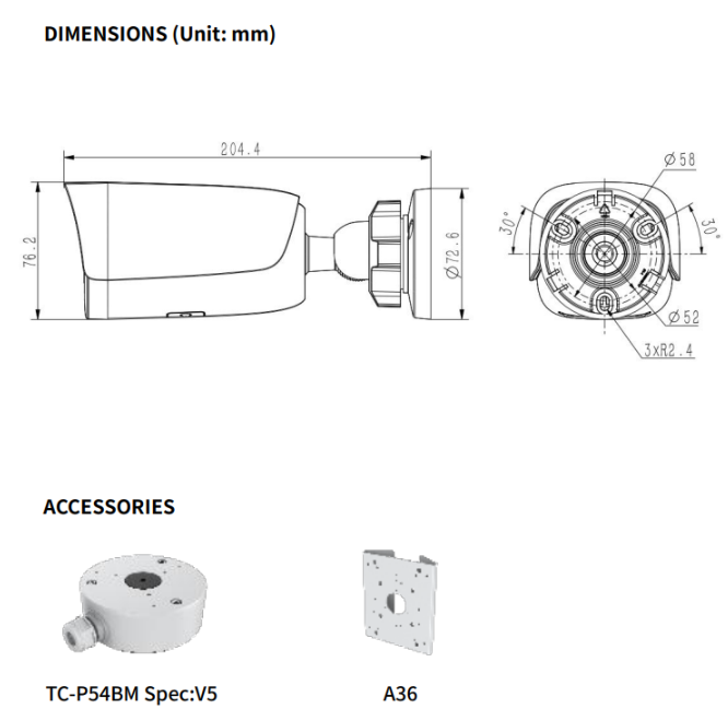 TC-C34UN Spec:I8/A/E/Y/2.8-12mm/V4.2 Tiandy Superlite Bullet 4MP Motorized Lense 2.8-12mm