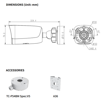 TC-C34UN Spec:I8/A/E/Y/2.8-12mm/V4.2 Tiandy Superlite Bullet 4MP Motorized Lense 2.8-12mm
