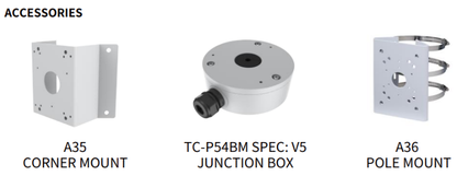 TC-C34WS Spec:I5W/E/Y/2.8mm/V4.2 Tiandy Lite Color Maker Tri-Light Bullet 4MP Fixed 2.8mm IP67 POE