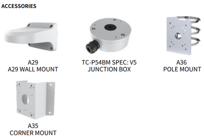 TC-C34XS Spec:I3W/E/Y/2.8mm/V4.2 Tiandy Lite Color Maker Tri-Light Turret 4MP Fixed 2.8mm IP67 POE