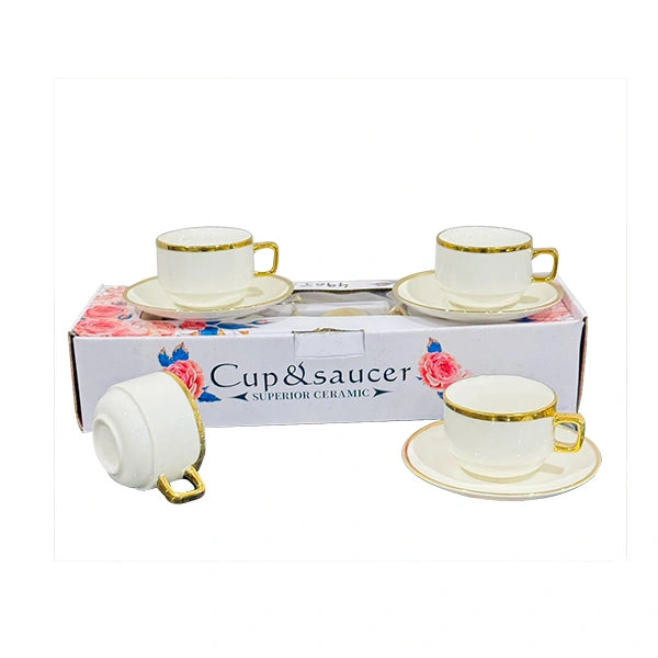 Gold Rim Ceramic Tea Cup and Saucer Set Elegant Tableware for Everyday Luxury