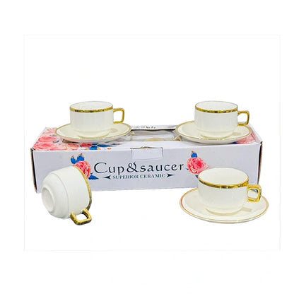 Gold Rim Ceramic Tea Cup and Saucer Set Elegant Tableware for Everyday Luxury