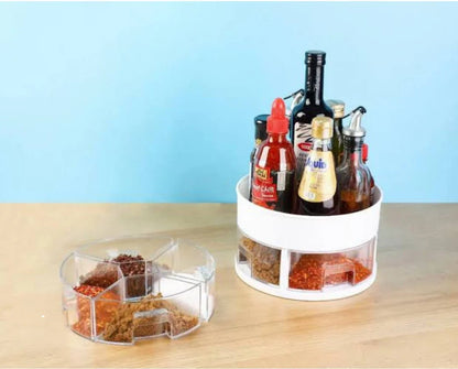 360° Rotating Kitchen Storage Rack Multifunctional Acrylic Spice & Cutlery Organizer with Metal Stand