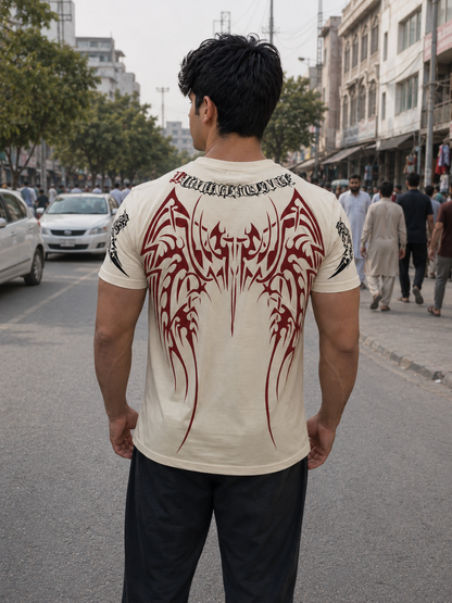 CLEARANCE SALE-Off White Tee Shirt | Large Size Performance Training Tee | Fitness Workout Sports Top | Unique Design Athletic Wear