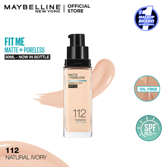 Maybelline Fit Me Matte + Poreless Liquid Foundation SPF 22 Shade 112 (Natural Ivory)