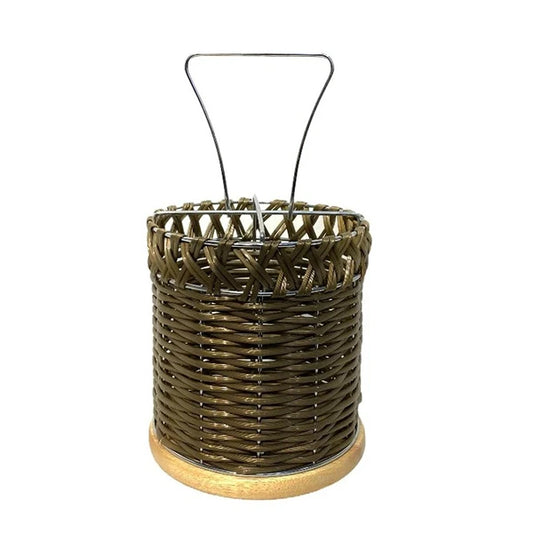 Braided Spoon Stand with Wooden Base Rustic Utensil Organizer