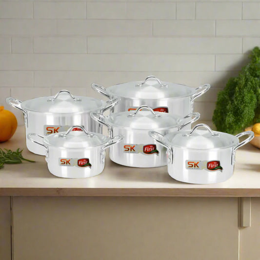 SK Cookware 10 Pieces Aluminum Shine Casserole Set - 19 to 28 cm