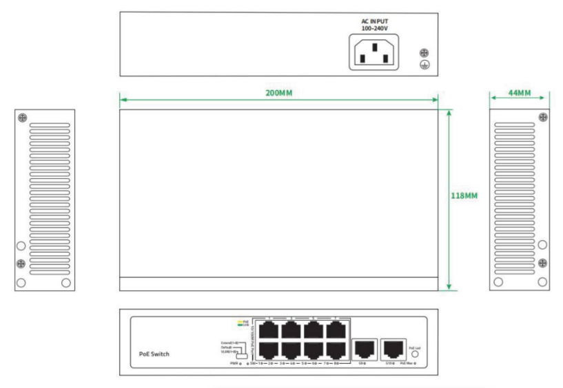 "TC-P3S010 Spec:2/E/HP 8 Port PoE Switch (New Arrival)"