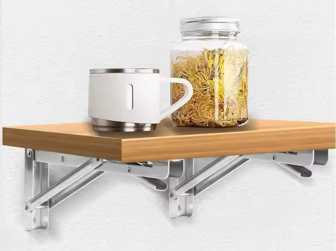 Stainless Steel Collapsible Wall Shelf with Adjustable Triangle Brackets
