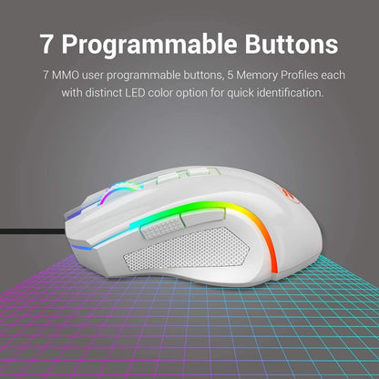 Redragon M607W Griffin 7200 DPI RGB Gaming Mouse White
