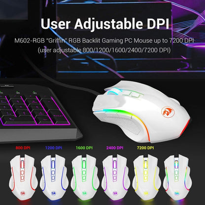 Redragon M607W Griffin 7200 DPI RGB Gaming Mouse White