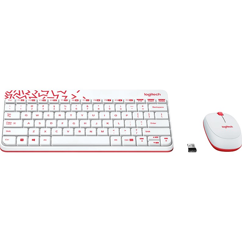 Logitech MK240 NANO Wireless Keyboard and Mouse Combo White/Vivid Red