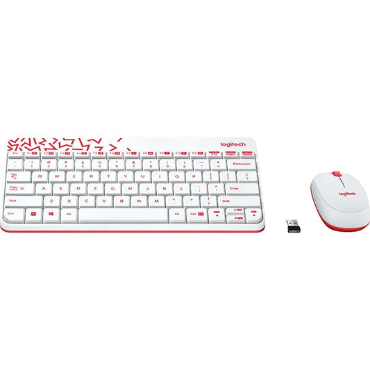 Logitech MK240 NANO Wireless Keyboard and Mouse Combo White/Vivid Red