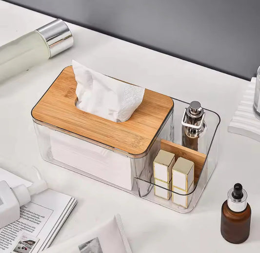 Acrylic Tissue Box with Wooden Cover