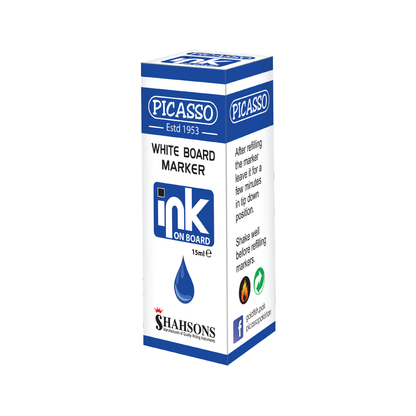 Picasso White Board Marker INK 15ml Bottle – 12 Bottles in Container Box (Available in Black, Blue, Green & Red Ink Shades)