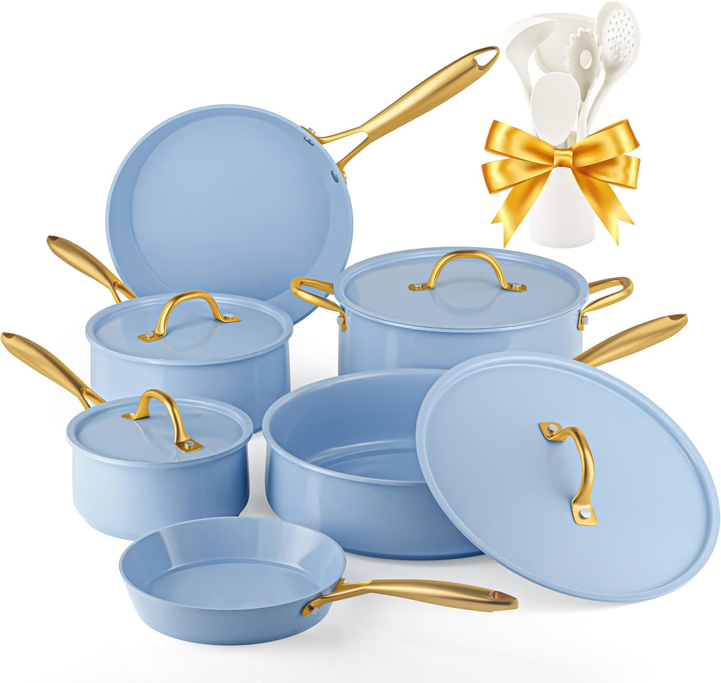 16-Piece VONIKI Ceramic Cookware Set Nonstick, Toxin-Free, Induction & Oven Safe