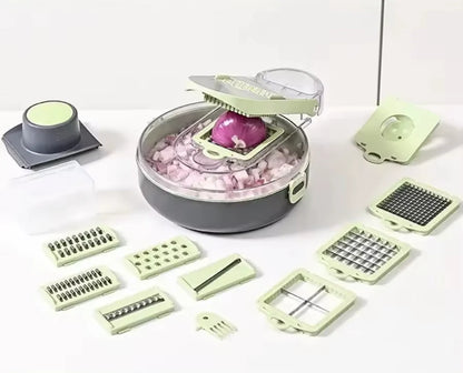 14-in-1 Vegetable Chopper with Draining Basket Manual Food Chopper & Slicer with Stainless Steel Blades