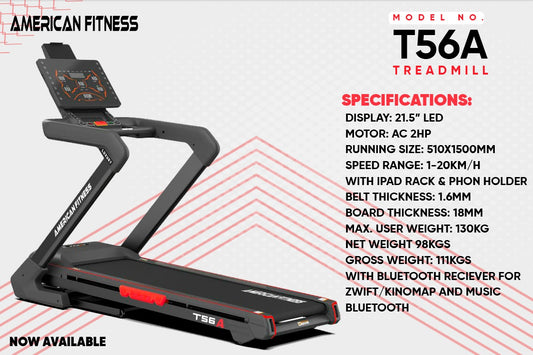 AC Motor Treadmill with 21.5” LED Display  Bluetooth Zwift/Kinomap Compatible 130KG Capacity