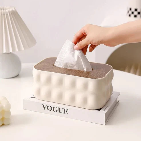 Modern Home Tissue Holder with Wooden Lid