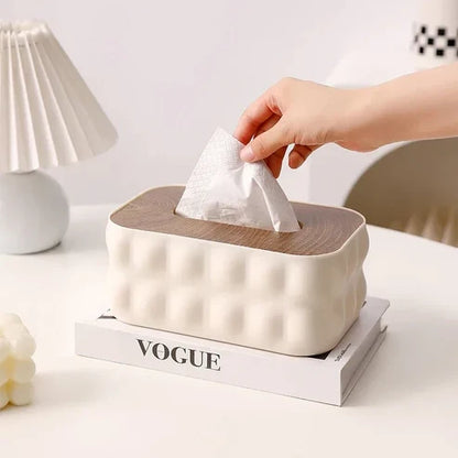 Modern Home Tissue Holder with Wooden Lid