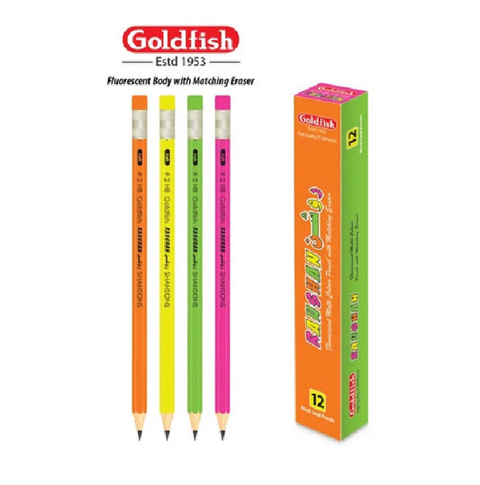 Goldfish Raushan 12 Pcs HB Fluorescent Body Pencils with Matching Eraser