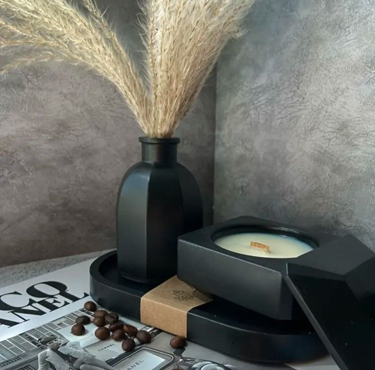 Elegant Concrete Decor Set – Vase, Candle Holder & Tray