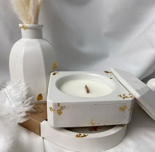 Elegant Concrete Decor Set – Vase, Candle Holder & Tray