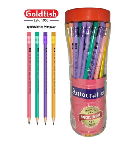 Goldfish Autocrat Special Edition 48 Pcs HB Pencils Plastic Jar (Triangular) with Eraser