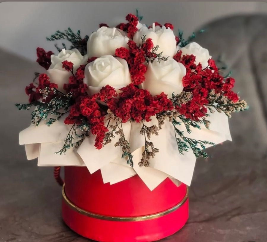 Eternal Love Candle & Rose Bouquet (or Ruby Wonderland – Christmas Box if seasonal)
