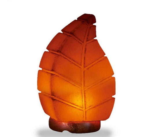Salt Lamp Leaf with Natural Wood Base