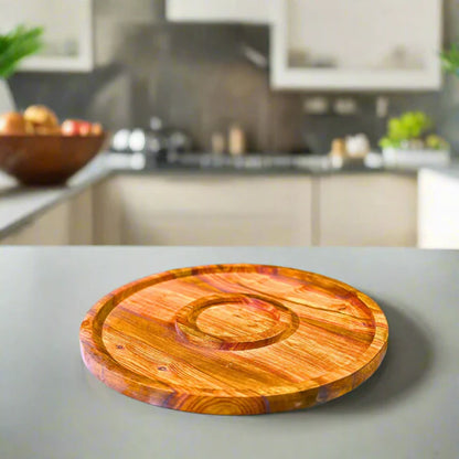 WOODSY 13-Inch Round Wooden Dry Fruit Serving Tray