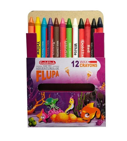 Goldfish High Quality 9mm Wax Crayon 12 Colour in Cardboard Packet (1 Pack)