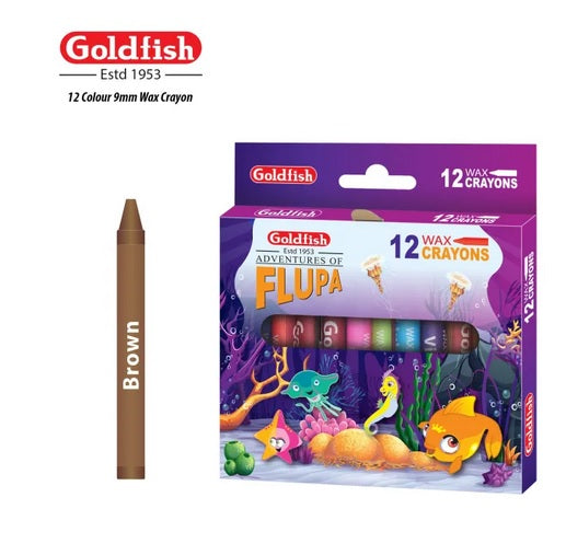 Goldfish High Quality 9mm Wax Crayon 12 Colour in Cardboard Packet (1 Pack)