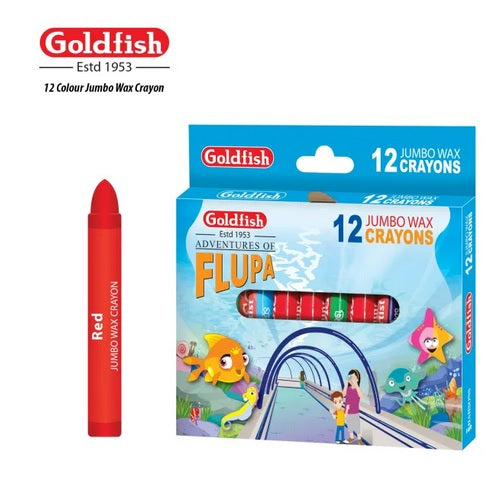 Goldfish High Quality Jumbo Wax Crayon 12 Colour in Cardboard Packet (1 Pack)