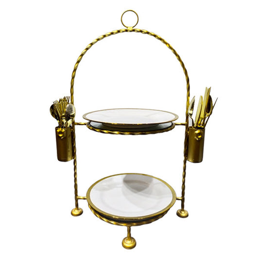 2 Tier Golden Plate Pastry Stand Elegant Display for Desserts & Snacks