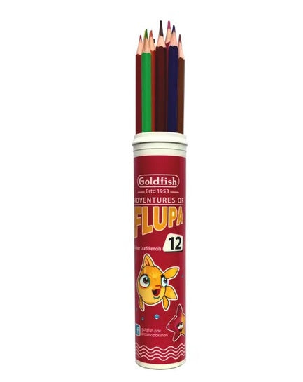 Goldfish Flupa 12 Colour Full Size Plastic Can Pencils (01 Pack)