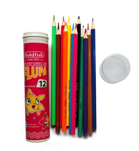 Goldfish Flupa 12 Colour Full Size Plastic Can Pencils (01 Pack)