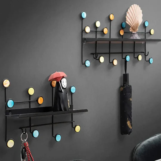Nordic-Style Wall Shelf with 6 Hooks