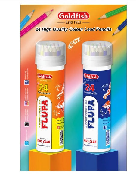 Goldfish Flupa 24 Colour Full Size Plastic Can Pencils (01 Can)
