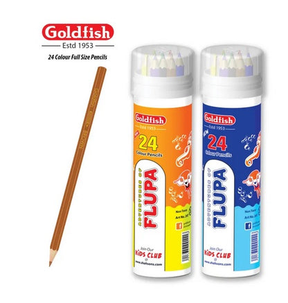 Goldfish Flupa 24 Colour Full Size Plastic Can Pencils (01 Can)