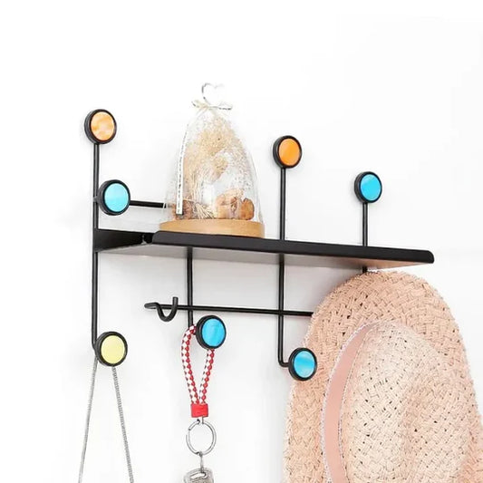 Nordic-Style Wall Shelf with 6 Hooks