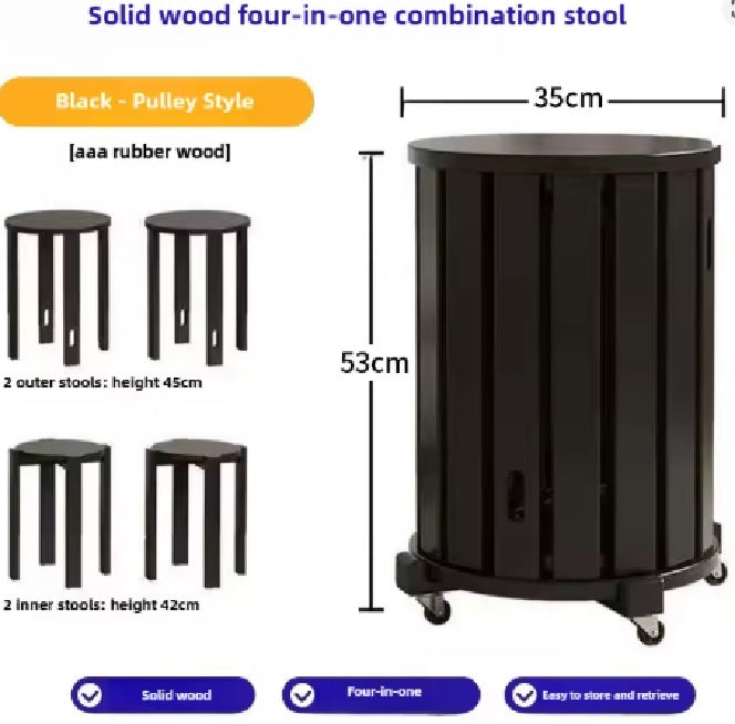 Purilite Select Solid Wood Round Stool | Stackable Dining Table Stool | Living Room Coffee Table Small Chair